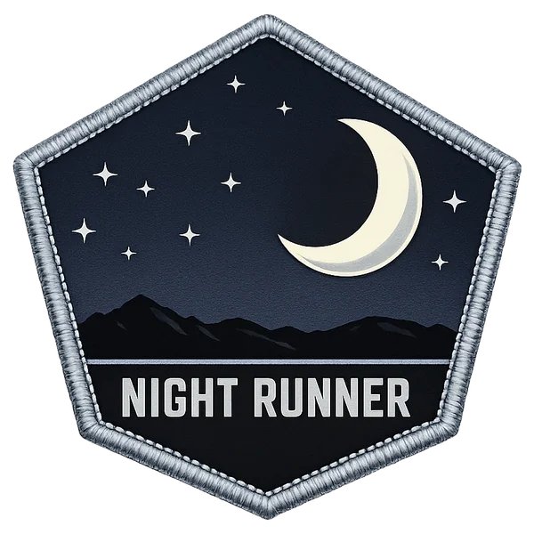 Night Runner patch — crescent moon on embroidered shield