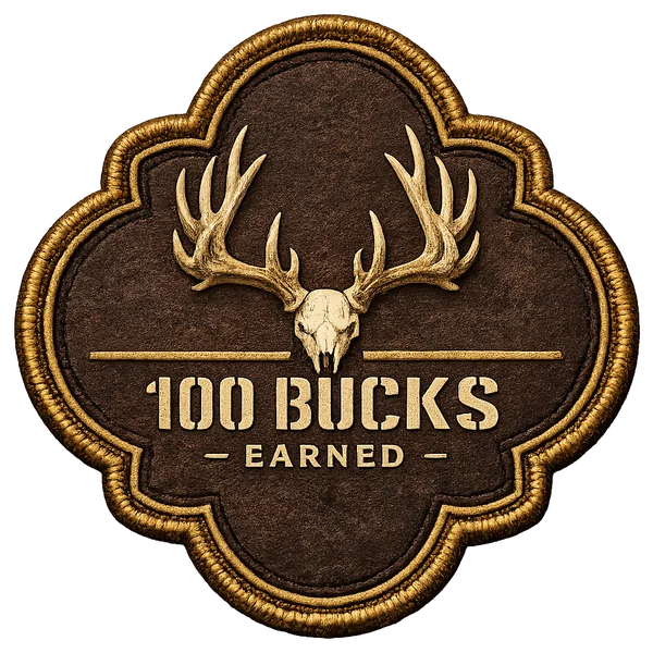 100 Bucks patch — embroidered shield commemorating 100 logged sessions