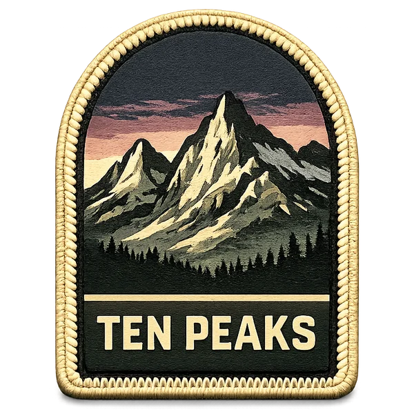 Ten Peaks patch — embroidered shield with mountain range